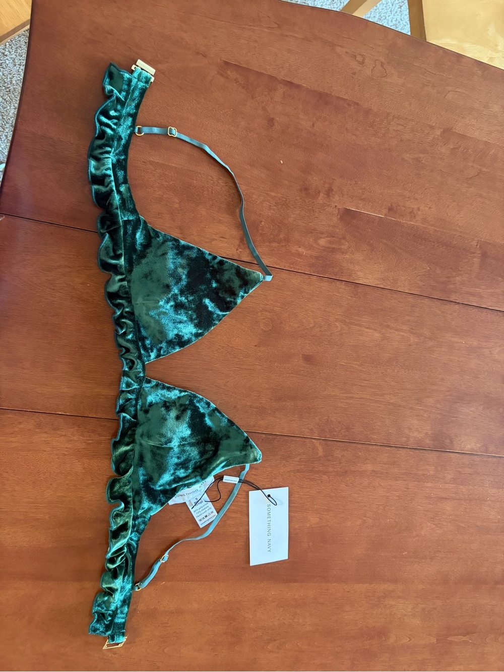 Green Velvet Ruffle Triangle Bralette